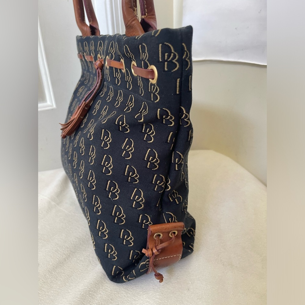 Dooney & Bourke Blue Monogram Tote with Brown Leather Trim - Picture 3 of 13